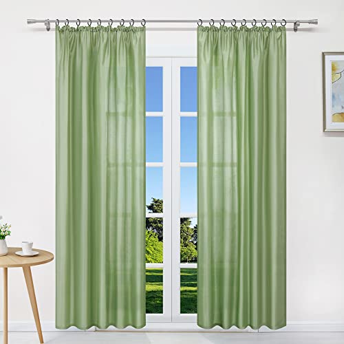 CORLIF Gardinen mit Kräuselband Gardine Halbtransparent Gardinenschal Wohnzimmer Fenstervorhang Kräuselband Uni Grün BxH 140x225cm 1 Stück von CORLIF