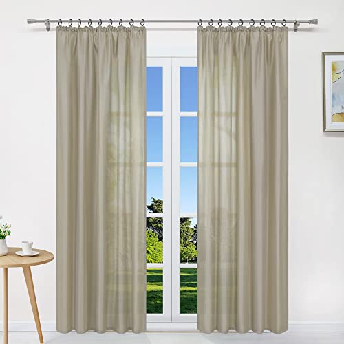 CORLIF Gardinen mit Kräuselband Gardine Halbtransparent Gardinenschal Wohnzimmer Fenstervorhang Kräuselband Uni Sand BxH 140x175cm 1 Stück von CORLIF