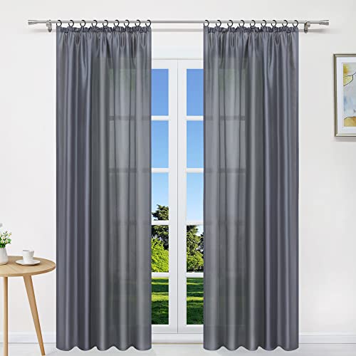 CORLIF Gardinen mit Kräuselband Gardine Halbtransparent Gardinenschal Wohnzimmer Fenstervorhang Kräuselband Uni dunkelgrau BxH 140x225cm 1 Stück von CORLIF