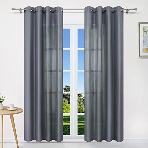 CORLIF Gardinen mit Ösen Halbtransparent Gardinenschal Unifarbige Wohnzimmer Fenstervorhang dunkelgrau BxH 140x225cm 1 Stück von CORLIF