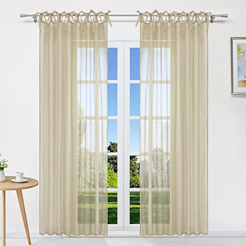 CORLIF Gardinen mit Schlaufen Unifarbige Transparent Vorhang für Wohnzimmer Schlaufenschal Fensterstores mit Schleife Gardinen Leinen Optik Sand BxH 140x175 cm 1 Stück von CORLIF