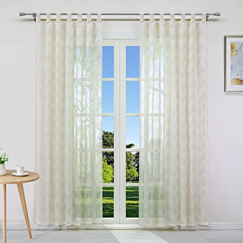 CORLIF Gardinen mit Schlaufen in Leinenoptik halbtransparenter Vorhang mit Jacquard-Muster Wohnzimmer Gardinenschals Beige 2er-Set BxH 140x225cm von CORLIF