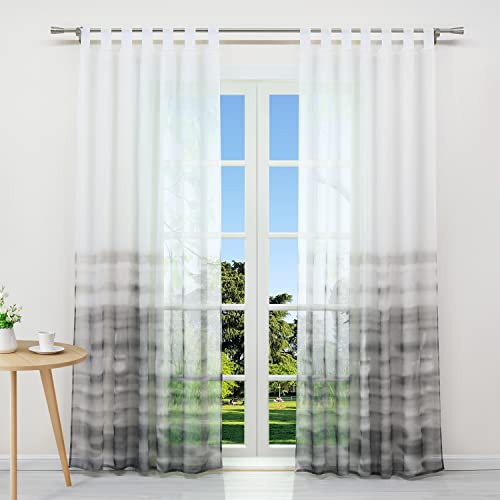 CORLIF Gardinenschal mit Schlaufen Vorhang Transparente Gardinen Schlaufenrollo Modern Gardinen mit Verlaufenfarben-Muster für Wohnzimmer Grau BxH 140x225cm 1 Stück von CORLIF