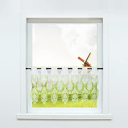 CORLIF Kleinfenster Scheibengardine Transparente Cafe Vorhang Europäische Hohle Gardine Grün HxB 30x150cm 1 Stück von CORLIF