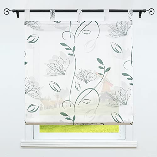 CORLIF Küche Raffrollo mit Schlaufen Raffgardine Landhaus Transparente Gardinen Leinen Schlaufenrollo Wohnzimmer Vorhänge Ausbrenner Weiß BxH 100x140 cm 1 Stück von CORLIF