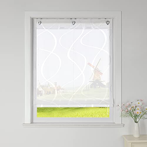 CORLIF Raffrollo Ausbrenner Gardinen Küchen Raffgardinen Landhaus Transparente Ösenrollo mit Wellenmuster Kurzvorhang Modern Rollos mit Ösen Weiß BxH 80x140 cm 1 Stück CORLIF Raffrollo Ausbrenner Gardinen Küchen Raffgardinen Landhaus Transparente Ösenrollo mit Wellenmuster Kurzvorhang Modern Rollos mit Ösen Weiß BxH 80x140 cm 1 Stück von CORLIF