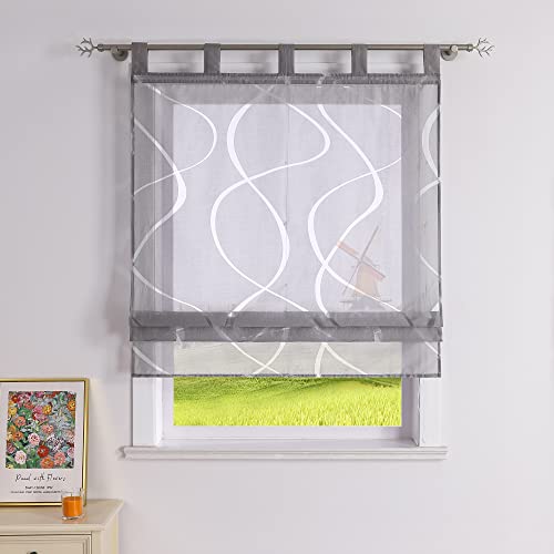 CORLIF Raffrollo Ausbrenner Gardinen Küchen Raffgardinen Landhaus Transparente Schlaufenrollo mit Wellenmuster Kurzvorhang Modern Rollos mit Schlaufen Grau BxH 120x140 cm 1 Stück von CORLIF