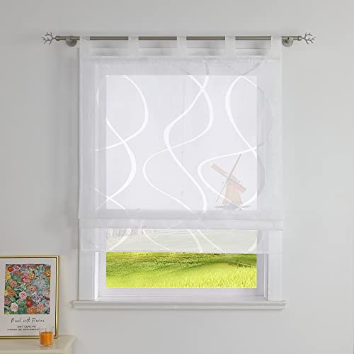 CORLIF Raffrollo Ausbrenner Gardinen Küchen Raffgardinen Landhaus Transparente Schlaufenrollo mit Wellenmuster Kurzvorhang Modern Rollos mit Schlaufen Weiß BxH 140x140 cm 1 Stück CORLIF Raffrollo Ausbrenner Gardinen Küchen Raffgardinen Landhaus Transparente Schlaufenrollo mit Wellenmuster Kurzvorhang Modern Rollos mit Schlaufen Weiß BxH 140x140 cm 1 Stück von CORLIF