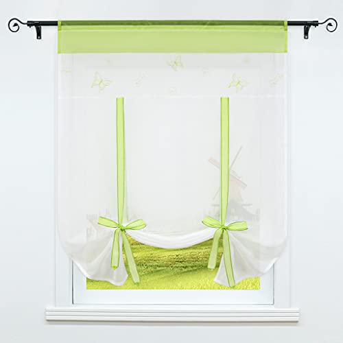CORLIF Raffrollo Küche Raffgardine mit Tunnelzug Bändchenrollo Transparent Voile Vorhang mit Schmetterling Bestickt Grün BxH 60x120cm 1 Stück von CORLIF