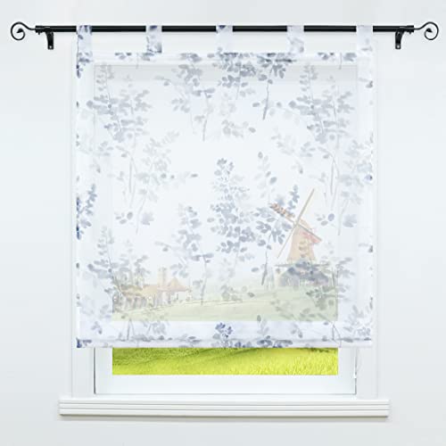 CORLIF Raffrollo mit Schlaufen Gardinen Küche Raffgardinen Halbtransparent Vorhänge Modern Tuschemalerei Muster Grau BxH 120x140cm 1 Stück von CORLIF