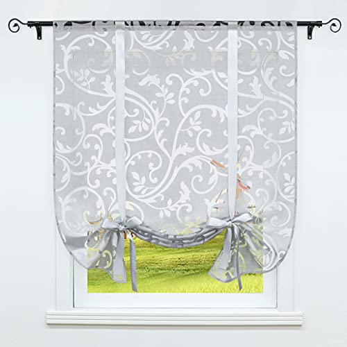 CORLIF Raffrollo mit Tunnelzug Gardinen Küche Ausbrenner Transparente Vorhänge Modern Kurze Fenster Vorhang mit Ranken Muster Grau BxH 100x140cm 1 Stück von CORLIF