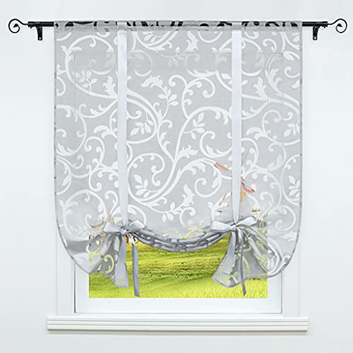 CORLIF Raffrollo mit Tunnelzug Gardinen Küche Ausbrenner Transparente Vorhänge Modern Kurze Fenster Vorhang mit Ranken Muster Grau BxH 120x140cm 1 Stück von CORLIF