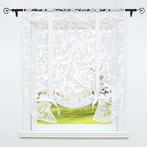 CORLIF Raffrollo mit Tunnelzug Gardinen Küche Ausbrenner Transparente Vorhänge Modern Kurze Fenster Vorhang mit Ranken Muster Weiß BxH 120x140cm 1 Stück von CORLIF