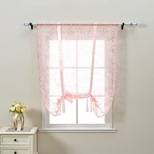 CORLIF Raffrollo mit Tunnelzug Gardinen Küche Ausbrenner Transparente Vorhänge Modern Kurze Fenster Vorhang mit Ranken Muster Rosa BxH 60x140cm 1 Stück von CORLIF