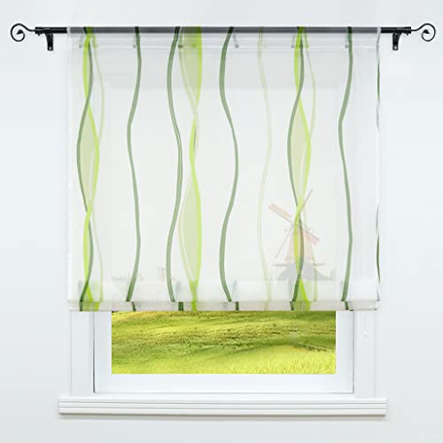 CORLIF Raffrollo mit Tunnelzug Gardinen Küche Raffgardinen Transparent Vorhänge Mit Wellen-Druck Modern Voile Grün BxH 100x140cm 1 Stück CORLIF Raffrollo mit Tunnelzug Gardinen Küche Raffgardinen Transparent Vorhänge Mit Wellen-Druck Modern Voile Grün BxH 100x140cm 1 Stück von CORLIF