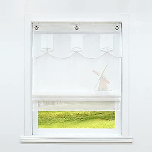 CORLIF Raffrollo ohne Bohren Raffgardinen Küche Gardinen mit Ösen Transparent Voile Ovale Figur Muster Weiß BxH 80x140 cm 1 Stück von CORLIF