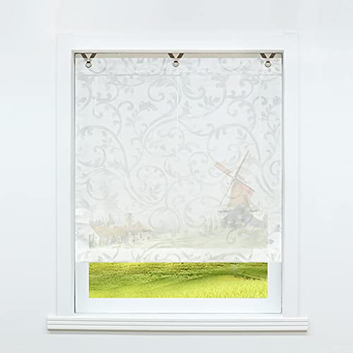 CORLIF Raffrollo ohne Bohren mit Hakenaufhängung Raffgardinen Ausbrenner Gardinen Halbtransparent Ösenrollo Vorhänge mit Blumen Weiß BxH 45x130 cm 1 Stück CORLIF Raffrollo ohne Bohren mit Hakenaufhängung Raffgardinen Ausbrenner Gardinen Halbtransparent Ösenrollo Vorhänge mit Blumen Weiß BxH 45x130 cm 1 Stück von CORLIF