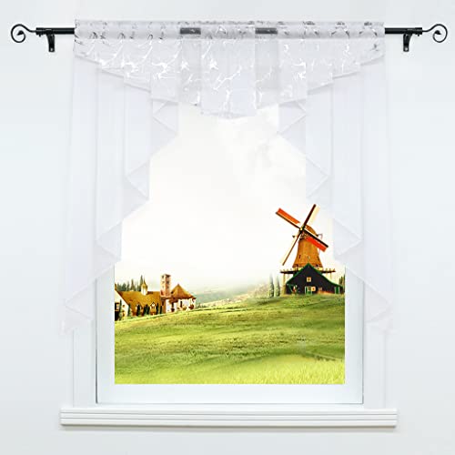 CORLIF Scheibengardine Küche Bistrogardinen mit Kräuselband/Tunnelzug Kurzstore transparenter Voile Kurzgardine für Kleinfenster Marmormuster Silber BxH 80x80cm 1 Stück von CORLIF