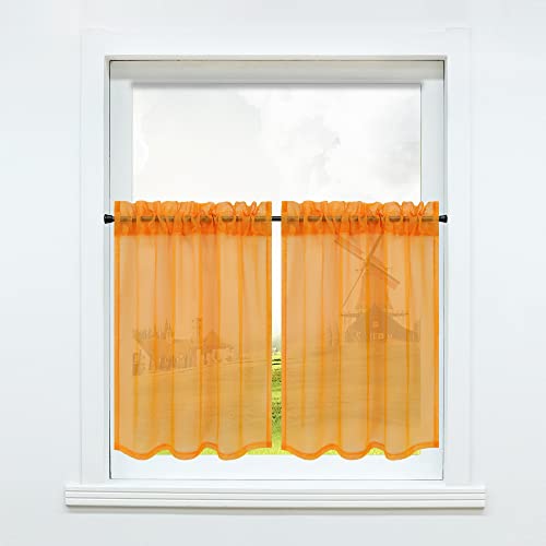 CORLIF Scheibengardine Modern Bistrogardine mit Tunnelzug Küche Gardinen Transparent Vorhänge Kurzgardine Voile Orange BxH 76x61cm 2er-Set CORLIF Scheibengardine Modern Bistrogardine mit Tunnelzug Küche Gardinen Transparent Vorhänge Kurzgardine Voile Orange BxH 76x61cm 2er-Set von CORLIF