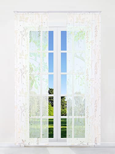 CORLIF Schiebegardinen Laterne Blume Flächenvorhänge Set 2er Gardinen mit Klettband Schiebevorhang Transparent Vorhang inkl. Beschwerungsstäben Sand BxH 57x145cm 2 Stück von CORLIF