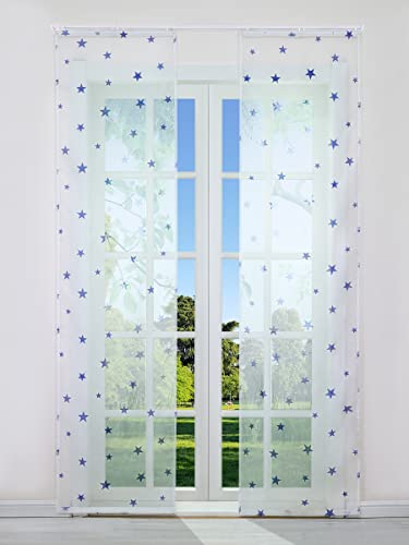 CORLIF Schiebegardinen Sterne Muster Flächenvorhänge Set 2er Gardinen mit Klettband Schiebevorhang Transparent Vorhang inkl. Beschwerungsstäben Blau BxH 57x245cm 2 Stück von CORLIF