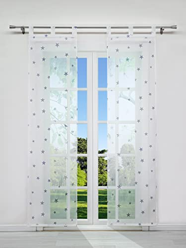 CORLIF Schiebegardinen Sterne Muster Flächenvorhänge Set 2er Gardinen mit Schlaufen Schiebevorhang Transparent Vorhang inkl. Beschwerungsstäben Grau BxH 57x145cm 2 Stück von CORLIF