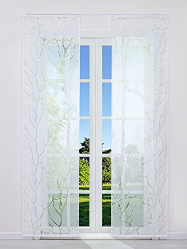 CORLIF Set 2er Schiebegardinen Ausbrenner Flächenvorhänge mit Klettband Transparente Fensterstores Äste Muster Vorhang Modern Weiß BxH 57x225 cm 2 Stück von CORLIF