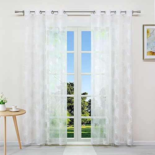 CORLIF Transparente Gardinen mit Ösen Vorhang Ausbrenner Lotus Blatt Motiv Gardinenschal Modern Wohnzimmer Weiß Weiß BxH 140x225cm 1 Stück von CORLIF