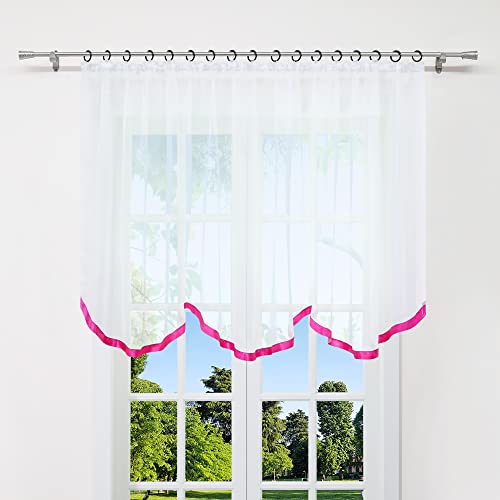 CORLIF Voile Gardine mit Kräuselband Bistrogardine Scheibengardinen Küche Transparent Bogenstore Vorhänge mit Satinband Gardinenschals Dunkelrosa BxH 300x100cm 1 Stück von CORLIF