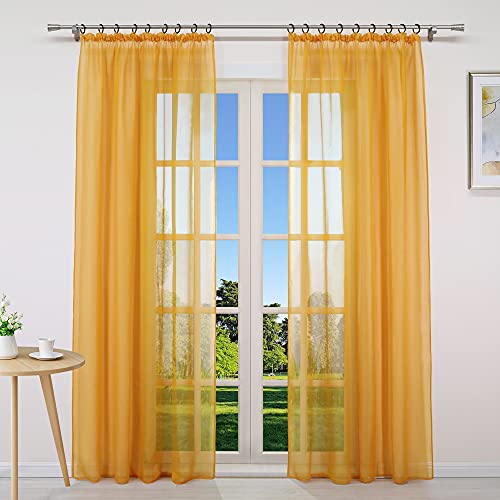 CORLIF Voile Gardine mit Kräuselband Uni Gardine Transparent Vorhang Modern in Leinen-Optik Dekoschal Wohnzimmer Gardinenschal B/H 140/175 cm Orange von CORLIF