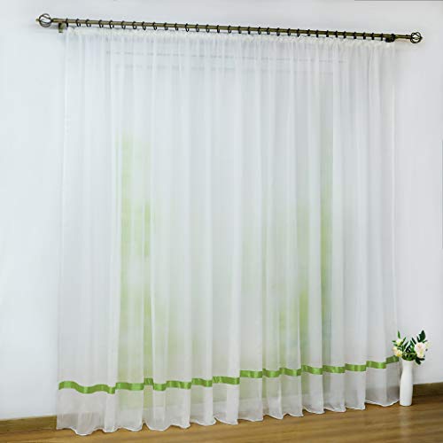 CORLIF Voile Gardine mit Kräuselband transparenter Vorhang mit Satinband Design Schals Fenster Vorhänge Grün BxH 300x120cm 1er Pack von CORLIF