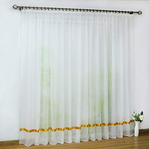 CORLIF Voile Gardine mit Kräuselband transparenter Vorhang mit Satinband Design Schals Fenster Vorhänge Orange BxH 300x225cm 1er Pack von CORLIF