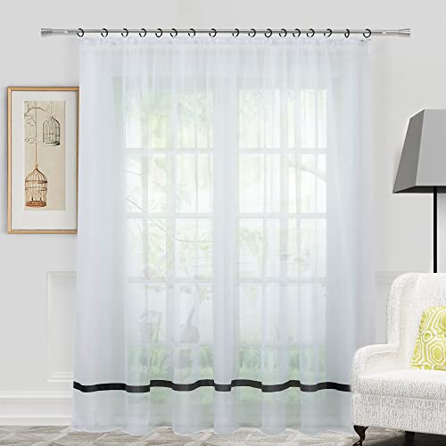 CORLIF Voile Gardine mit Kräuselband transparenter Vorhang mit Satinband Design Schals Fenster Vorhänge Schwarz BxH 300x225cm 1er Pack von CORLIF