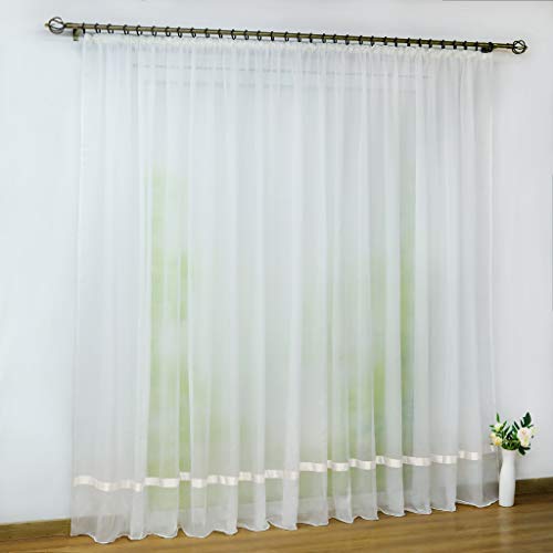 CORLIF Voile Gardine mit Kräuselband transparenter Vorhang mit Satinband Design Schals Fenster Vorhänge Weiß BxH 300x100cm 1er Pack von CORLIF