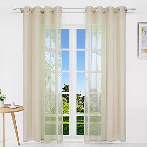 CORLIF Voile Gardine mit Ösen Uni Gardine Transparent Vorhang Modern in Leinen-Optik Dekoschal Wohnzimmer Gardinenschal B/H 140/175 cm Sand von CORLIF