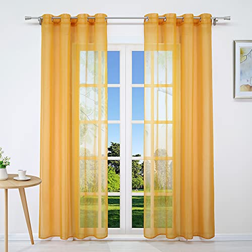 CORLIF Voile Gardine mit Ösen Uni Gardine Transparent Vorhang Modern in Leinen-Optik Dekoschal Wohnzimmer Gardinenschal B/H 140/265 cm Orange von CORLIF