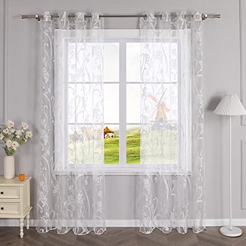 CORLIF Voile Gardine mit Ösen Vorhang Ausbrenner Muster Transparente Gardinen Wohnzimmer Schlafzimmer Gardinenschals Weiß BxH 140x245cm 1 Stück von CORLIF