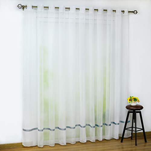 CORLIF Voile Gardine mit Ösen transparenter Vorhang mit Satinband Design Schals Fenster Vorhänge Grau BxH 300x100cm 1er Pack von CORLIF