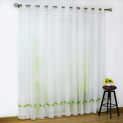 CORLIF Voile Gardine mit Ösen transparenter Vorhang mit Satinband Design Schals Fenster Vorhänge Grün BxH 300x100cm 1er Pack von CORLIF