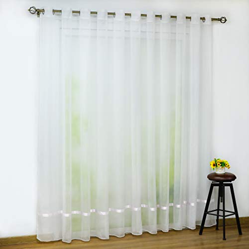 CORLIF Voile Gardine mit Ösen transparenter Vorhang mit Satinband Design Schals Fenster Vorhänge Weiß BxH 300x120cm 1er Pack von CORLIF