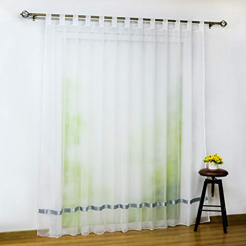 CORLIF Voile Gardine mit Schlaufen transparenter Vorhang mit Satinband Design Schals Fenster Vorhänge Grau BxH 300x120cm 1er Pack von CORLIF