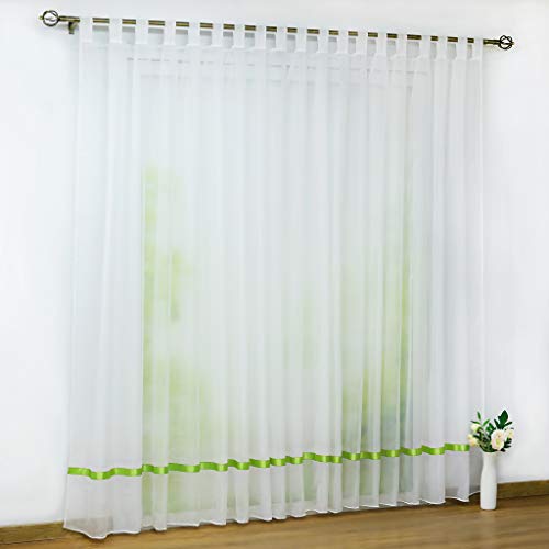 CORLIF Voile Gardine mit Schlaufen transparenter Vorhang mit Satinband Design Schals Fenster Vorhänge Grün BxH 300x225cm 1er Pack von CORLIF