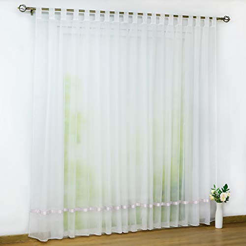 CORLIF Voile Gardine mit Schlaufen transparenter Vorhang mit Satinband Design Schals Fenster Vorhänge Weiß BxH 300x100cm 1er Pack von CORLIF