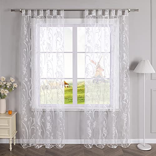 CORLIF Voile Gardine mit Schlaufen Vorhang Ausbrenner Muster Transparente Gardinen Wohnzimmer Schlafzimmer Gardinenschals Weiß BxH 140x245cm 1 Stück von CORLIF