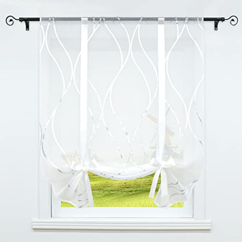 CORLIF Voile Raffrollo mit Tunnelzug Küche Raffgardine Transparent Bändchenrollo Fenster Vorhang mit Wellen-Druck Modern Silber BxH 100x140cm 1 Stück von CORLIF