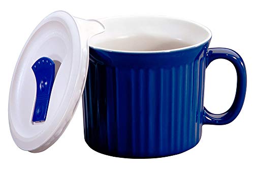 CorningWare Mahlzeitbecher mit belüftetem Deckel für Dampf, 590 ml Steingut-Suppentasse, BPA-freier Deckel, mikrowellen-, gefrier- und spülmaschinenfest, Blaubeere von CORNINGWARE