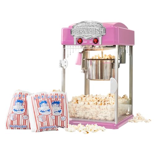 Popcorn-Popper-Maschine, 118 ml, Vintage, professioneller Popcorn-Maker, Theater-Stil mit Antihaft-Kessel, Warmhaltelicht und Servierschaufel (Rosa) von CORNRUSH