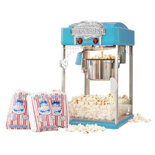Popcorn-Popper-Maschine, 118 ml, Vintage, professioneller Popcorn-Maker, Theater-Stil mit Antihaft-Kessel, Warmhaltelicht und Servierschaufel (blau) von CORNRUSH