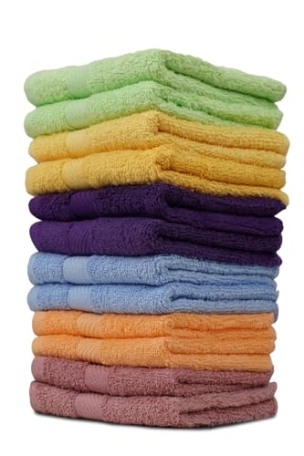 CH Gesichts-Waschlappen-Set aus 100 % Baumwolle, ultraweiche Handtücher für Badezimmer und Zuhause, hohe Haltbarkeit und Saugfähigkeit, praktische und stilvolle Waschlappen, helles Mehrfarbig (12 von CORPORATE HILLS