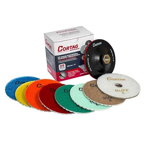 NUEVO 2024 - KIT SOPORTE E DISCO DIAMANTADO BUFF PARA PULIR GRANO #50-100-200-300-400-800-1500-3000 (CAJA CON 10 UN) von CORTAG